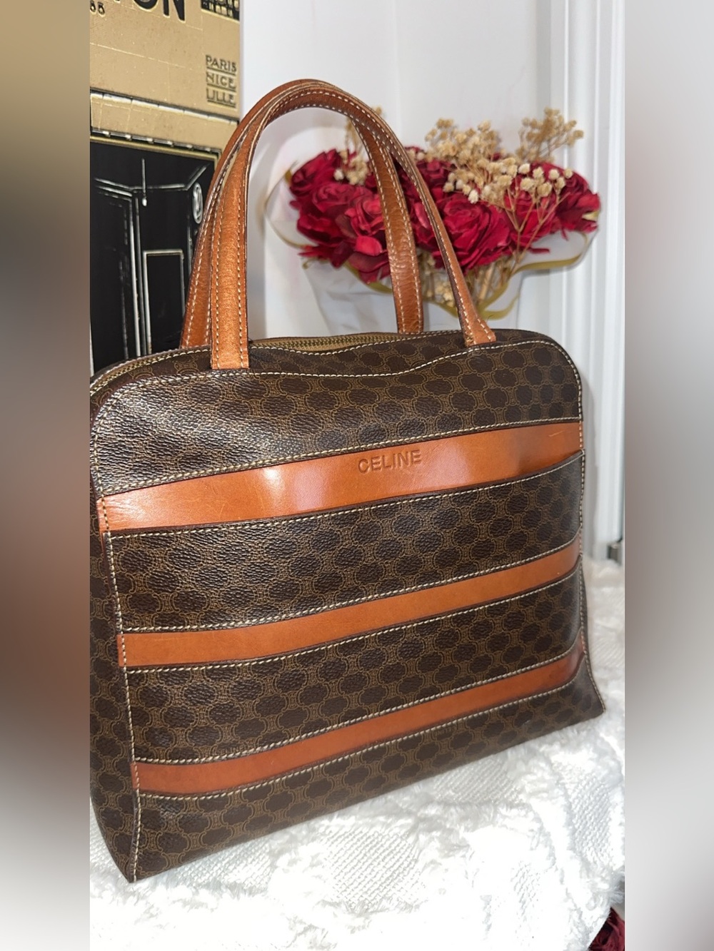 Celine Brown & Tan Signature Coated Canvas Briefcase